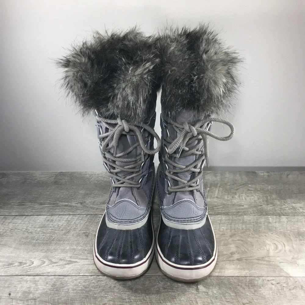 Womens Sorel Joan of Arctic Snow Gray Waterproof Leather Boots NL2429 Size 9.5